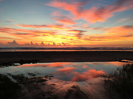 sun, set, reflections, sunset, water, scenics - nature, sky, beauty in nature, tranquility, reflection, tranquil scene, orange color, cloud - sky, sea, idyllic, nature, non-urban scene, no people, beach, land, environment, dramatic sky, outdoors, romantic sky, 2K, CC0, public domain, royalty free
