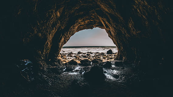 caverna do litoral, Castanho, caverna, dia, explorando, mar, natureza, litoral, de praia, agua, scenics, rock - objeto, ninguém, panorama, ao ar livre, onda, dentro de casa, por do sol, horizonte sobre a água, Rocha, sólido, arco, formação rochosa, scenics - natureza, beleza na natureza, arco natural, céu, terra, horizonte, tranquilidade, corroído, 4K, CC0, domínio público, royalty free