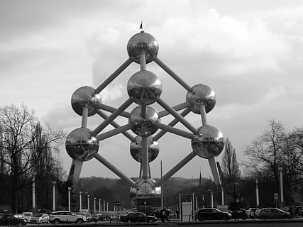 atomas, belgija, atomas, Heysel, Briuselyje, dangus, debesis - dangus, pobūdį, architektūra, nėra žmonių, dieną, pastatyta struktūra, pastato išorė, lauke, transporto būdas, kelionės tikslai, miestas, kelionė, medis, plikas medis, transportavimas, automobilis, gatvė, metalo, turizmą, spire, 4K, CC0, Viešasis domenas, nemokamai
