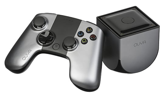 gray, black, ouva game controller, game console, shifters, electronics, controller, game, play, enjoy, fun, technology, equipment, accessory, xbox, video game, x-box, ouya, white background, studio shot, cut out, no people, close-up, indoors, still life, black color, metal, communication, connection, arts culture and entertainment, two objects, directly above, single object, shape, industry, silver colored, power supply, steel, electrical equipment, 5K, CC0, public domain, royalty free