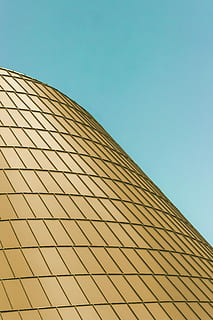 architektura, budova, vnější, postavený, nebe, architektura, budova, struktura, exteriér budovy, stavba, moderní, modrý, střecha, nikdo, nízký úhel pohledu, vzor, čisté nebe, den, Příroda, venku, kancelářská budova exteriér, slunečního světla, kopie prostor, design, kancelář, 4K, CC0, veřejná doména, bez autorských práv