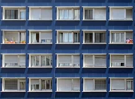 white, blue, concrete, building, windows, pattern, modern, architecture, design, sequence, wall, exterior, apartment, window, built Structure, construction Industry, building Exterior, balcony, housing Development, urban Scene, facade, residential Building, house, residential District, full frame, backgrounds, no people, repetition, day, in a row, city, outdoors, side by side, low angle view, 1080P, CC0, public domain, royalty free