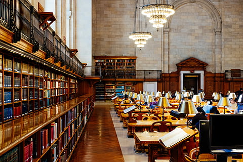 NYPL, rose, leserom, brun, tre, bøker, bokhyller, bibliotek, offentlig bibliotek, studere, lesning, utdanning, bok, student, interiør, innsiden, person, lese, lampe, skrivebord, hylle, utgivelse, bokhylle, arkitektur, bord, læring, bygning, sete, innendørs, møbler, stol, skole, belysningsutstyr, stor gruppe gjenstander, mennesker, litteratur, elektrisk lampe, 5K, CC0, offentlig domene, opphavsrett gratis