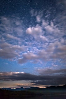 mountains, nature, sky, night, backlit, clouds, evening, outdoors, scenic, silhouette, starry sky, stars, scenics - nature, cloud - sky, beauty in nature, mountain, star - space, tranquil scene, tranquility, space, no people, mountain range, astronomy, galaxy, environment, idyllic, landscape, water, 5K, CC0, public domain, royalty free