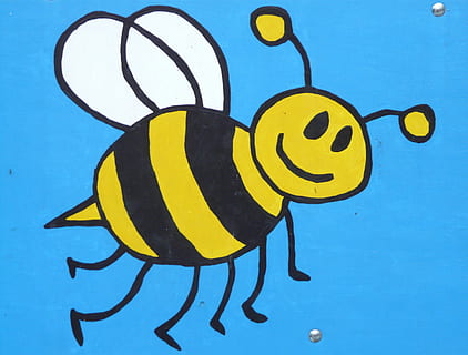 honingbij illustratie, bij, wesp, grappig, figuur, beeld, verf, stripfiguur, tekening, dier, vrolijk, geel, blauw, levendige kleuren, multi gekleurd, geen mensen, detailopname, kunst en ambacht, onderwater-, creativiteit, vertegenwoordiging, water, dierenleven, dierlijke representatie, blauwe achtergrond, zwemmen, binnenshuis, onderzees, gekleurde achtergrond, zee, marinier, 2K, CC0, publiek domein, royaltyvrij