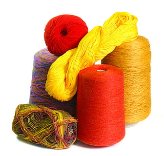yarn, thread, knitting, needlework, to knit, white background, studio shot, still life, indoors, art and craft, textile, wool, cut out, multi colored, no people, close-up, craft, red, creativity, spool, ball of wool, yellow, rolled up, material, softness, 1080P, CC0, public domain, royalty free