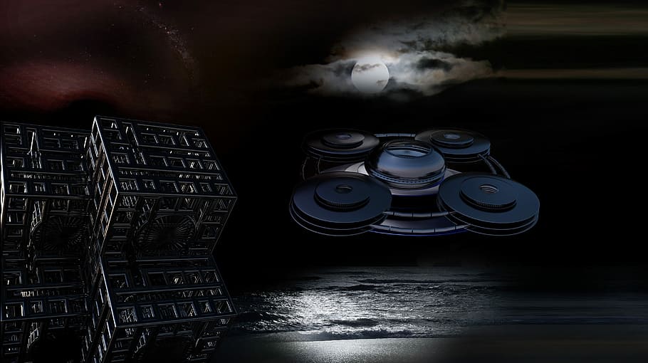 composició, 3d, fantasia, paisatge, humor, espai, representació, mons estranys, coberta, imatge de fons, fons d’escriptori, endavant, futur, ciència ficció, nit, estrella, nebulosa espiral, Estructura de ferro, tecnologia, cap gent, primer pla, a l'interior, dia, fons negre, cel, compost digital, aigua, futurista, naturalesa, moviment, tir de l'estudi, fosc, fum - estructura física, surrealista, robot, núvol - cel, 2K