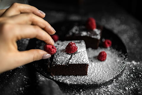 red, bean brownie, GLUTEN-FREE, RED BEAN, BROWNIE, PEANUT BUTTER, fruits, sweet, bean, gluten, raspberries, delicious, dessert, raspberry, human Hand, women, close-up, people, holding, one Person, human body part, indoors, hand, adult, body part, sweet food, selective focus, berry fruit, heart shape, food, creativity, food and drink, finger, nail, 5K