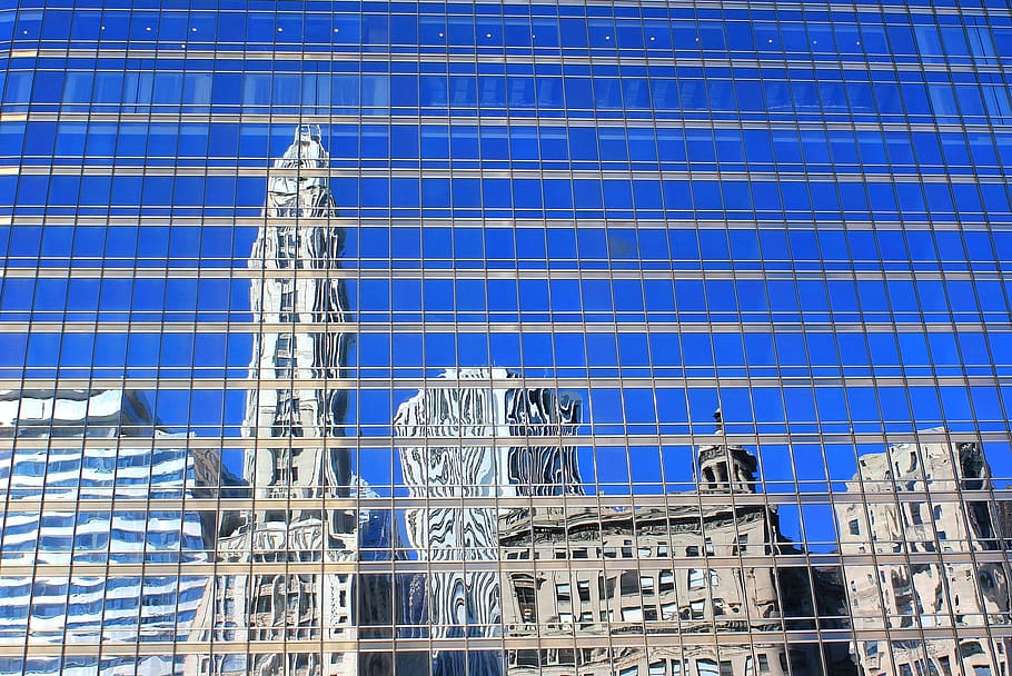 EUA, Chicago, reflexió, gratacels, mirall, estructura construïda, arquitectura, exterior de l'edifici, blau, cap gent, dia, vista d’angle baix, a l'aire lliure, naturalesa, edifici, metall, patró, desenvolupament, destinacions de viatge, ciutat, lloc de construcció, indústria, llum solar, incomplet, industria de la construcció, exterior d’edifici d’oficines, 4K