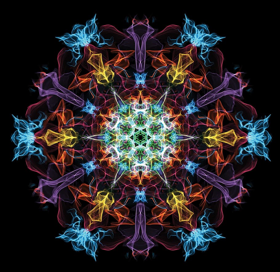 Licht, Design, die Vorstellung, schwarzer Hintergrund, beleuchtet, Muster, keine Leute, abstrakt, Symmetrie, Kreativität, gestalten, Nahansicht, Studioaufnahme, glühend, Licht - natürliches Phänomen, mehrfarbig, Nacht-, Technologie, drinnen, Hintergründe, Wissenschaft, digitaler Verbund, lila, psychedelisch, 1080P