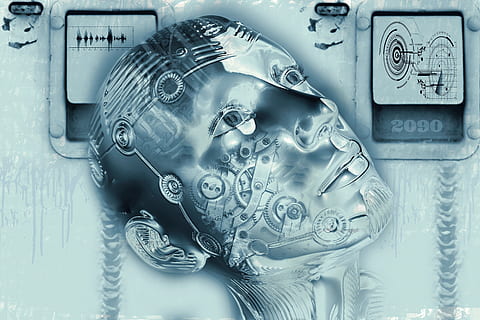 Humain, fond d'ordinateur, cyborg, vers l'avant, numérisation, robot, sci fi, femme, numérique, visage, argent, science fiction, futuriste, intelligence artificielle, La technologie, Android, robotique, artificiel, machine, mécaniquement, femelle, métal, Composants, machinerie, partie machine, fermer, personne, équipement, industrie, bleu, moteur, transport, à l'intérieur, mode de transport, brillant, affaires, plein cadre, couleur argentée, acier, modèle, alliage, complexité, 4K, CC0, domaine public, libre de droits