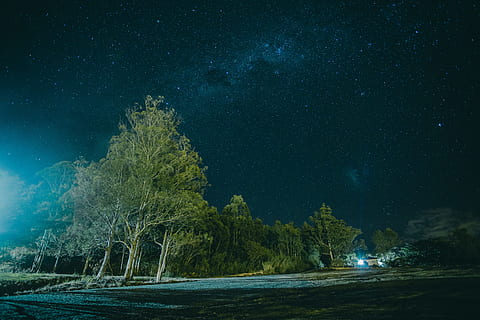 leve, panorama, natureza, céu, retroiluminado, nuvens, constelação, Sombrio, crepúsculo, tarde, exploração, galáxia, lago, lua, noite, ao ar livre, cênico, espaço, céu estrelado, estrelas, por do sol, viagem, arvores, árvore, estrela - espaço, plantar, scenics - natureza, beleza na natureza, tranquilidade, cena tranquila, astronomia, ninguém, iluminado, Estrela, terra, campo de estrelas, idílico, agua, via Láctea, espaço e astronomia, 5K, CC0, domínio público, royalty free