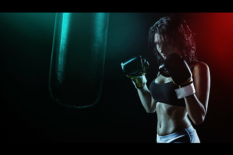 woman, wearing, black, gloves, girl, boxer, ring, boxing pear, beautiful girl, sports, hairstyle, body, one person, studio shot, people, helmet, black background, adult, standing, indoors, one woman only, one young woman only, boxing glove, boxing - sport, sport, exercising, strength, healthy lifestyle, dark, combat sport, protection, security, competition, lifestyles, sports training, activity, sports glove, aggression, self-defense, hitting, punching, 5K, CC0, public domain, royalty free