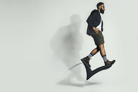 man, standing, chair, people, hipster, socks, stripes, beard, sunglasses, shades, full length, one person, studio shot, business person, men, white background, suit, adult, business, copy space, young adult, businessman, males, side view, indoors, well-dressed, cut out, formalwear, contemplation, 5K, CC0, public domain, royalty free
