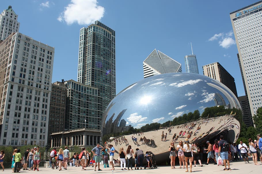 Chicago, fazole, mrak, letní, nebe, dovolená, tisíciletí, cestovní ruch, modrý, modrá obloha, architektura, exteriér budovy, město, stavba, dav, budova, velká skupina lidí, kancelářská budova exteriér, skupina lidí, mrakodrap, skutečných lidí, Příroda, den, ženy, moderní, kancelář, destinace, městský život, finanční okres, 4K