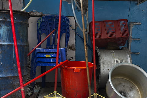 objects, environment, life style, red, no people, bucket, container, day, water, mode of transportation, metal, transportation, pipe - tube, cylinder, nature, hose, outdoors, architecture, industry, drum - container, wall - building feature, 5K, CC0, public domain, royalty free
