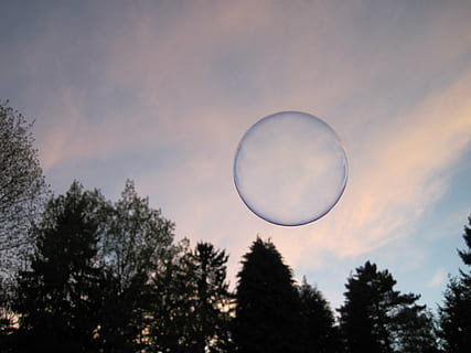Blase, geflogen, mitte, Luft, Seifenblase, schimmern, Himmel, Bäume, Wald, fliegen, bunt, schweben, schwerelos, luftig, Leichtigkeit, Schlag, Wolke, Seifenblasen machen, Natur, Mond, draußen, Blau, Baum, Pflanze, Schönheit in der Natur, Kreis, Geometrische Figur, Flachwinkelansicht, keine Leute, gestalten, Ruhe, in der Luft, Szenen - Natur, wolke - himmel, transparent, ruhige Szene, Silhouette, Kugel, Wipfel, 4K, CC0, gemeinfrei, lizenzfrei