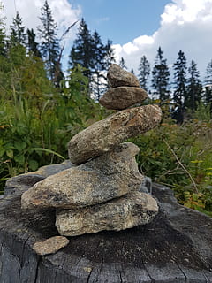 sten-, natur, stak, kunst, klippe, solid, træ, rock-objekt, ro, balance, plante, dag, ingen mennesker, jord, fokus på forgrunden, sten - objekt, skønhed i naturen, rolig scene, himmel, vækst, udendørs, bark, nåletræ, 4K, CC0, offentligt domæne, royaltyfrie