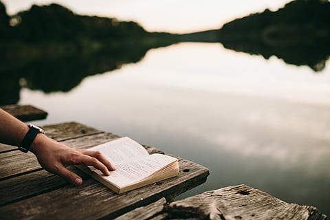 lake, Reading book, summer, resting, book, relaxing, time, evening, magic hour, girl reading book, boy reading book, man with book, woman with book, opened book, nature, outdoors, water, wood - Material, relaxation, tranquil Scene, one Person, people, human hand, one man only, human body part, only men, hand, publication, pier, day, holding, leisure activity, activity, tranquility, adult, human limb, 5K