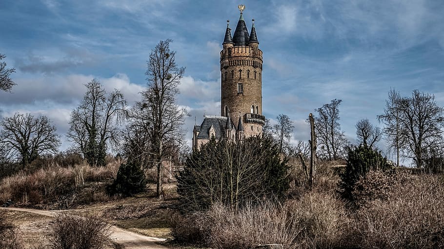 architettonico, fotografia, Marrone, castello, cielo, architettura, Torre, vecchio, paesaggio, albero, pianta, struttura costruita, esterno dell'edificio, natura, albero nudo, nessuno, nuvola - cielo, destinazioni di viaggio, costruzione, giorno, storia, Inquadratura dal basso, il passato, alto - alto, luogo di culto, guglia, grattacielo, 5K