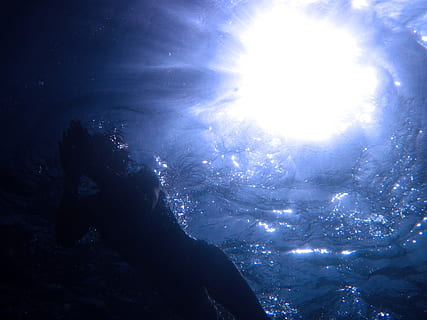 underwater, photography, sun rays, underwater photography, below, beneath, blue, deep, dive, diver, diving, light, ocean, scuba, sea, silhouette, sun, surface, swimming, under, water, sunbeam, bright, sunlight, illuminated, sky, nature, one person, leisure activity, undersea, low angle view, lifestyles, beauty in nature, outdoors, lens flare, 4K, CC0, public domain, royalty free