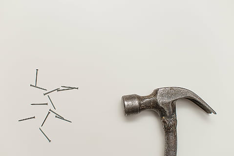 black, nails, gray, claw hammer, grey, hammer, tools, objects, construction, studio shot, no people, white background, close-up, day, metal, indoors, work tool, group of objects, simplicity, medium group of objects, diy, copy space, still life, arrangement, hand tool, creativity, nail, tool, colored background, cut out, silver colored, spanner, 1080P, CC0, public domain, royalty free