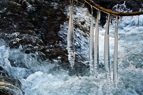 Schnee, kalt, Winter, Eis, torrent, Bewegung, Wasser, Natur, Ufergegend, keine Leute, kalte Temperatur, Tag, fließendes Wasser, plantschen, Tier, draußen, Langzeitbelichtung, Schönheit in der Natur, Eiszapfen, Tierthemen, Wasserfall, fließend, 2K, CC0, gemeinfrei, lizenzfrei