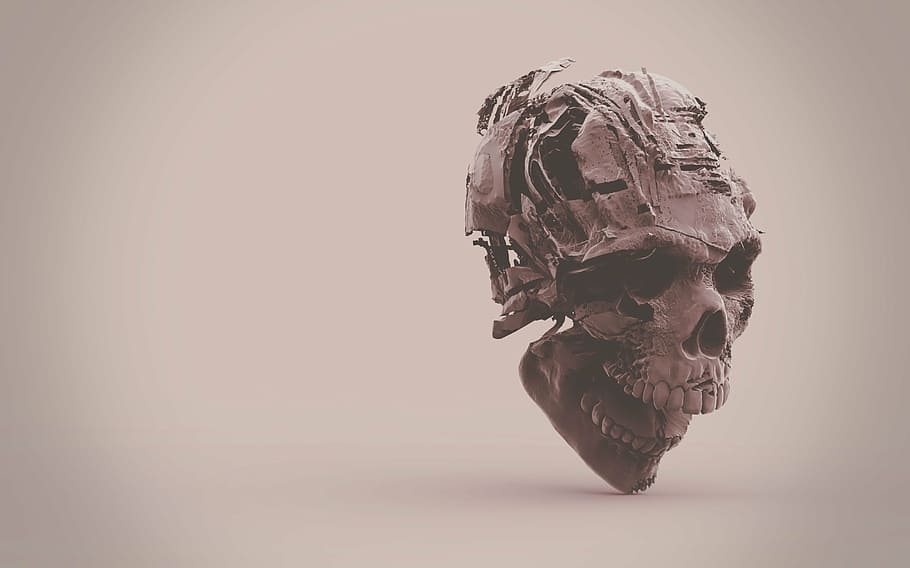 gris, decaïment, fotografia de crani, esquelet, crani, 3d, sol objecte, tir de l'estudi, cap gent, primer pla, a l'interior, dia, art i artesania, representació, natura morta, còpia espai, història, part del cos, creativitat, el passat, fons de colors, representació humana, os, esquelet humà, artesania, anatomia, 2K