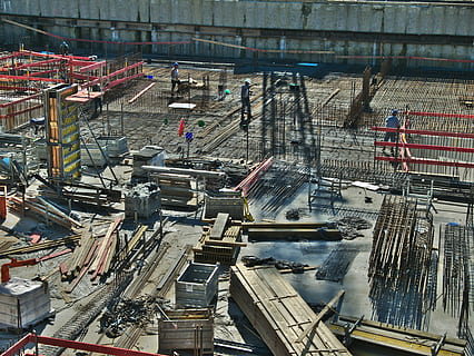 aerial, photography, rebar cages, surface, Construction Site, Construction, Work, construction, work, building, worker, construction worker, under construction, industry, factory, production line, manufacturing, manufacturing equipment, no people, high angle view, architecture, building exterior, built structure, construction industry, development, day, city, outdoors, metal, machinery, incomplete, nature, travel, construction equipment, industrial equipment, 4K, CC0, public domain, royalty free