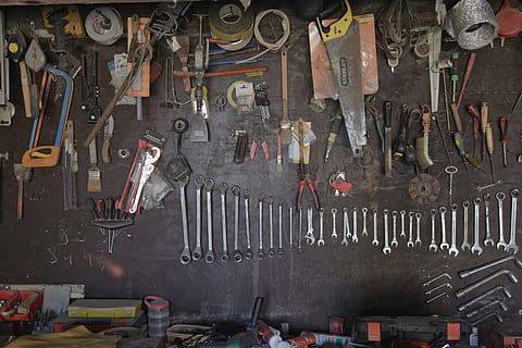 Tool, Wall, Workshop, Old, tools, tool wall, collection, tool collection, scale, hanging, work tool, indoors, variation, repairing, large group of objects, choice, hand tool, equipment, no people, abundance, metal, arrangement, man made object, man made, hammer, screwdriver, shopping, spanner, mechanic, garage, 5K, CC0, public domain, royalty free