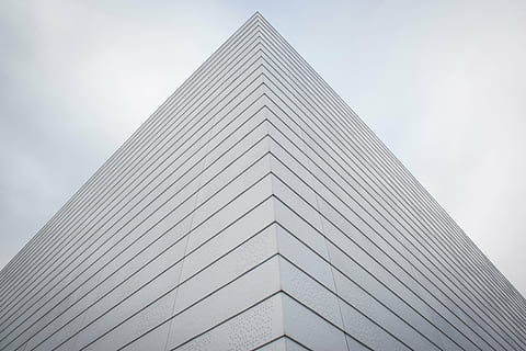 worm, eye view, building, gray, concrete, bulding, architecture, structure, sky, cloud, edge, pyramid, modern, triangle shape, built structure, building exterior, skyscraper, low angle view, city, office building exterior, tall - high, office, no people, day, nature, tower, pattern, pyramid shape, shape, outdoors, directly below, 2K, CC0, public domain, royalty free