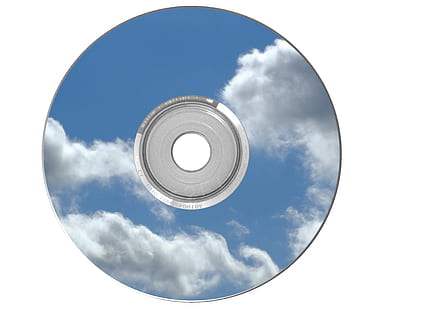 sky, cloud-print disc, Cd, Dvd, Clouds, Heavenly, Music, heavenly, music, film, digital, cloud - sky, no people, day, outdoors, close-up, geometric shape, circle, shape, blue, nature, cut out, architecture, technology, design, built structure, white color, sunlight, building exterior, city, sphere, alloy, directly below, steel, global communications, 4K, CC0, public domain, royalty free