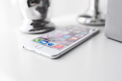 apple iphone 6, plus, white, desk, apple, closeup, device, digital, home, iphone, iphone 6, iphone 6 plus, mobile, mobile phone, screen, screentouch, silver, technology, wireless technology, close-up, communication, no people, connection, healthcare and medicine, white background, studio shot, remote control, choice, indoors, control, television set, selective focus, keypad, portability, relaxation, industry, convenience, electrical equipment, 5K, CC0, public domain, royalty free