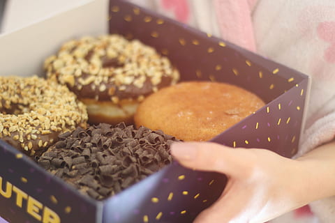 baked, baking, box, bread, breakfast, chocolate, coffee, cream, creamy, delicious, dessert, donuts, food, hands, health, homemade, indoors, indulgence, ingredients, merchandise, nutrition, nuts, stacks, sugar, sweet, traditional, wood, human hand, food and drink, human body part, hand, one person, holding, sweet food, freshness, close-up, adult, selective focus, preparation, young adult, women, snack, preparing food, temptation, 5K, CC0, public domain, royalty free