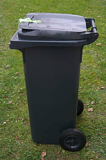 schwarz, Mülltonne, Grün, Gras, Abfall, Müll, Tonne, Mülleimer, Tonne Plastik, große müllbehälter, mgb, Abfalleimer, Müllcontainer, Container, Recycling, Abfalleimer / Wanne, Kunststoff, draußen, Papierkorb, Natur, Umgebung, keine Leute, Tag, Umweltschutz, Pflanze, Umweltprobleme, Land, Metall, Feld, schwarze Farbe, 5K
