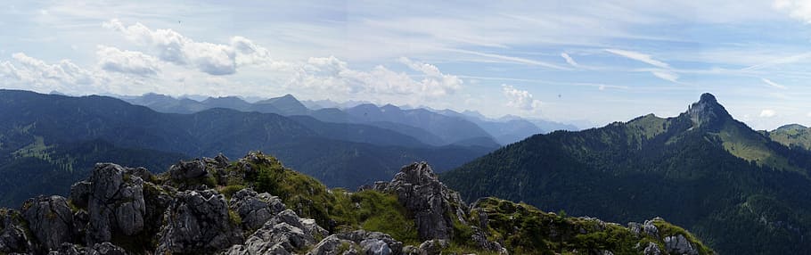 vandring, bjerg, topmøde, udsigt, bjerge, foden af ​​alperne, bayern, Kreuth, sydtyskland, natur, hjorte græs, landskab, leonhardt sten, panorama, scenics - natur, bjergkæde, panoramisk, miljø, skønhed i naturen, sky - himmel, himmel, rolig scene, jord, træ, ro, ingen mennesker, Skov, rejsemål, ikke-urbane scene, udendørs, plante, bjergtop, fyrretræ, bjergrygge, 5K