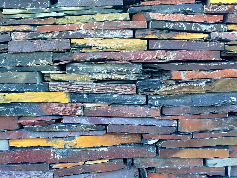 detailní, fotografie, různé barvy, stěnové cihly, Pozadí, zeď, bramborové hranolky, břidlice, cihlový, vzor, architektura, materiál, stavební průmysl, nástěnný prvek, celý rám, velká skupina objektů, nikdo, texturou, hojnost, vícebarevné, cihlová zeď, zvětralý, den, zásobník, venku, stavba, poškozen, starý, zhoršení, 1080P