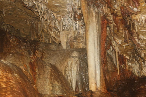 cave, cavern, columns, nature, stalactites, stalagmites, no people, pattern, geology, textured, indoors, close-up, full frame, stalactite, rock formation, brown, day, rough, rock, rock - object, backgrounds, solid, natural pattern, eroded, 1080P, CC0, public domain, royalty free
