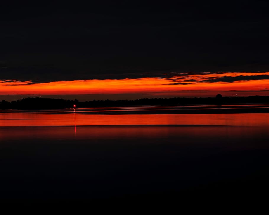 solnedgang, st lawrence, nat, flod, orange farve, dramatisk himmel, scenics, sky - himmel, himmel, vand, skønhed i naturen, scenics - natur, ro, rolig scene, afspejling, natur, hav, idyllisk, ingen mennesker, silhuet, kopiere plads, horisont, udendørs, lilla, romantisk himmel, 1080P