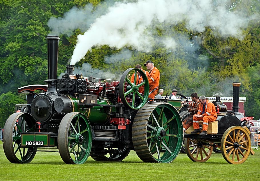 vapor, tracció, motor, Fira, vintage, antiguitat, tractors, camp, agricultura, fum - estructura física, transport, naturalesa, dia, bomber, tren de vapor, manera de transport, a l'aire lliure, planta, aigua, foc, camió de bombers, el passat, arquitectura, cremant, història, herba, militar, roda, canó, mànega d'incendis, contaminació de l'aire, 4K