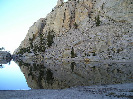 Mountain, Water, Reflections, reflection, rock - object, no people, nature, outdoors, rock, rock formation, beauty in nature, tranquility, day, scenics - nature, solid, tranquil scene, sky, lake, non-urban scene, cliff, geology, waterfront, formation, eroded, 1080P, CC0, public domain, royalty free