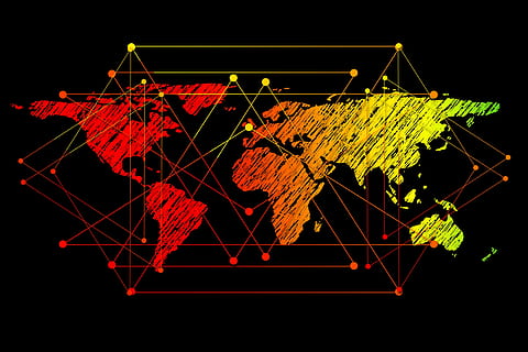 illustration de la carte du monde, globe, réseau, connectivité, relier, communauté, monde, continents, esquisser, Terre, dessin, modèle, coloré, graphique, international, à l'échelle mondiale, rouge, abstrait, fond noir, la communication, illuminé, prise de vue en studio, lien, personne, La technologie, arrière-plans, complexité, art et Artisanat, conception, nuit, couleur noire, multi couleur, communications globales, 4K, CC0, domaine public, libre de droits