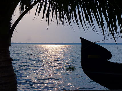 tramonto, acqua, avvio, backwaters, India, mare, nave nautica, natura, posizioni di viaggio, cielo, scena tranquilla, vacanze, clima tropicale, spiaggia, Paesaggi, nessuno, mezzi di trasporto, scenics - natura, modo di trasporto, Palma, orizzonte sull'acqua, orizzonte, bellezza nella natura, la tranquillità, albero, luce del sole, terra, all'aperto, foglia di palma, 4K, CC0, dominio pubblico, privo di copyright