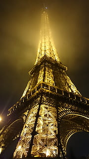 paris, eifel tower, night, low angle view, architecture, built structure, tower, sky, travel destinations, tall - high, city, tourism, no people, history, nature, travel, the past, building exterior, architectural feature, metal, illuminated, outdoors, spire, skyscraper, 4K, CC0, public domain, royalty free