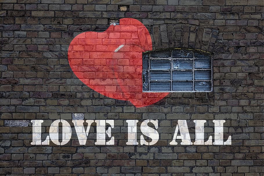 amore, dipinto, muro di mattoni, parete, mattone, graffiti, finestra, cuore, simbolo, icona, cartello, piatto, marchio, servizio, distintivo, Scaricare, rapporto, forma, Chiacchierare, gettone, fidanzata, coppia, fidanzato, romantico, silhouette, donna, maschio, comunicazione, testo, architettura, struttura costruita, sceneggiatura occidentale, nessuno, caratteristica della parete, esterno dell'edificio, giorno, lettera maiuscola, all'aperto, costruzione, informazione, rosso, 1080P