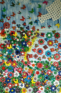 Assemblée, Cadre, casquettes, art, texture, modèle, décoration, arrière-plans, multi couleur, fleur, personne, plein cadre, plante à fleurs, plante, variation, choix, fraîcheur, art et Artisanat, construction de murs, beauté dans la nature, la créativité, textile, journée, croissance, en plein air, motif floral, 2K, CC0, domaine public, libre de droits