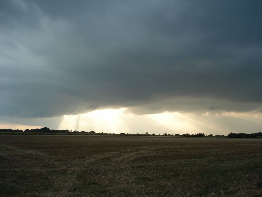 sunburst, mraky, slunce, krajina, pole, Příroda, nikdo, počasí, scén, mrak - nebe, životní prostředí, nebe, přistát, krása v přírodě, bouřka, klid, scenics - příroda, bouřkový mrak, rostlina, klidné scény, venkovské scény, dramatická obloha, zatažený, venku, extrémní počasí, zlověstný, moci, 1080P