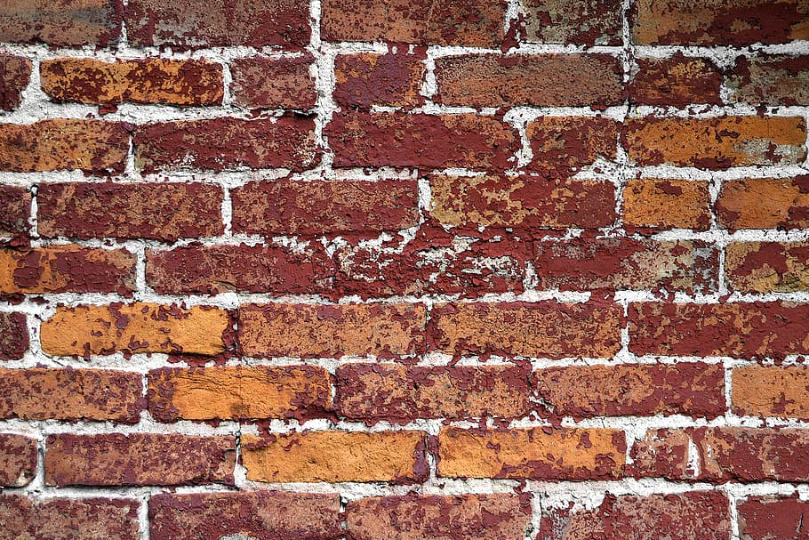 mursten, væg, baggrund, murmur baggrund, murstens væg, alderen, peeling, maling, gammel, rød, orange, overflade, struktur, ru, årgang, grunge, forvitret, revnet, malet, baggrunde, fuld ramme, tekstureret, arkitektur, mønster, murbygningsfunktion, bygget struktur, ingen mennesker, dag, Brun, tæt på, gentagelse, udendørs, i en række, hvid farve, beton, 2K