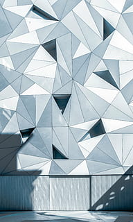 white, black, gray, accent wall, daytime, artwork, abstract, architecture, building, design, floor, light, triangle shape, geometric shape, modern, pattern, backgrounds, futuristic, built structure, no people, full frame, indoors, shape, day, architectural feature, ceiling, wall - building feature, sunlight, architecture and art, silver colored, 4K, CC0, public domain, royalty free