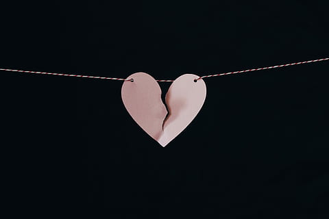 trencat, cor, penjant, cable, decoració del cor, rosa, cadena, negre, forma del cor, emoció, amor, emoció positiva, fons negre, tir de l'estudi, dia de Sant Valentí: vacances, a l'interior, cap gent, creativitat, natura morta, primer pla, art i artesania, sol objecte, paper, animal, còpia espai, 2K, CC0, domini públic, lliure de regalies